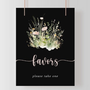 Greenery Boho Wildflower Black Favours Sign