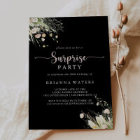 Greenery Boho Wildflower Black Surprise Party