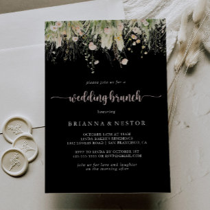 Greenery Boho Wildflower Black Wedding Brunch  Invitation