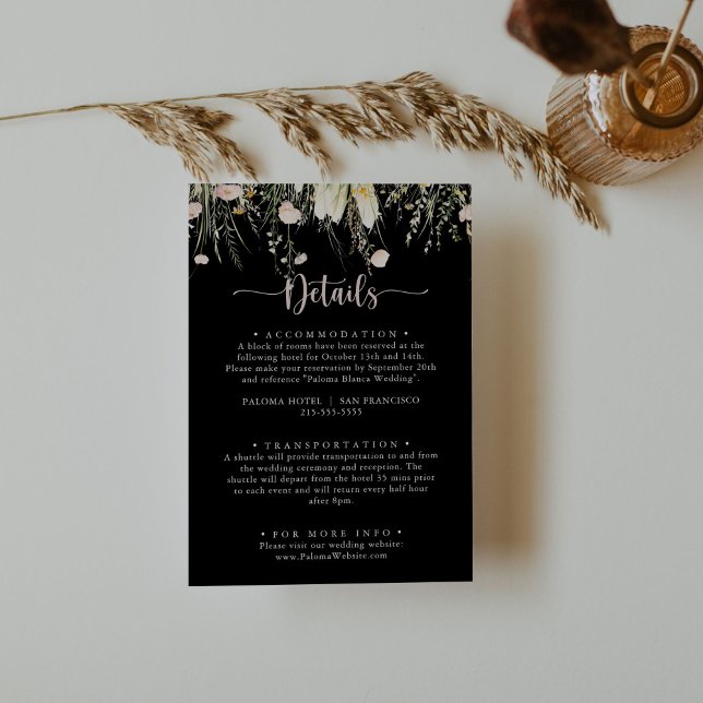 Greenery Boho Wildflower Black Wedding Details Enclosure Card (Creator Uploaded)