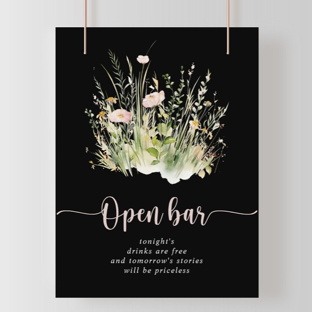 Greenery Boho Wildflower Black Wedding Open Bar  Poster (Creator Uploaded)