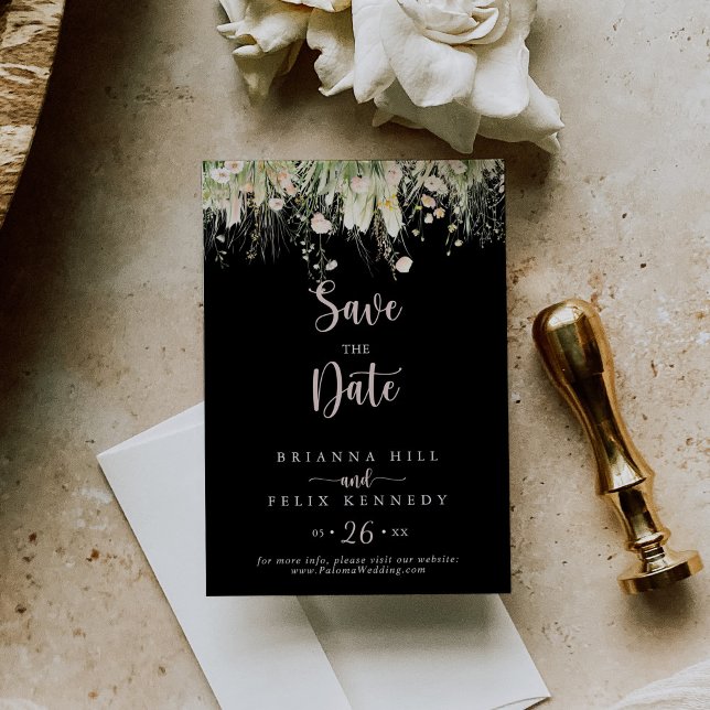 Greenery Boho Wildflower Black Wedding  Save The Date (Creator Uploaded)