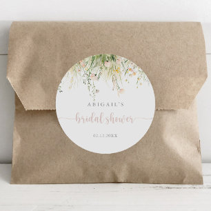Greenery Boho Wildflower Bridal Shower Favour  Classic Round Sticker