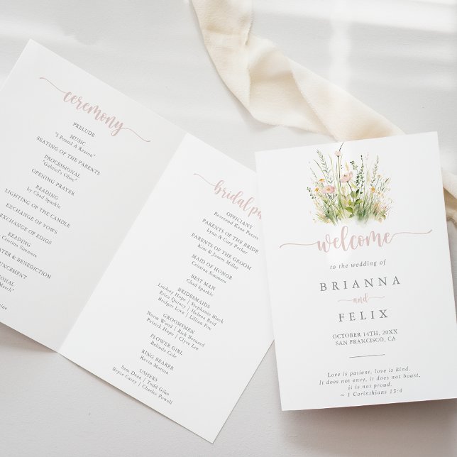 Greenery Boho Wildflower Folded Wedding Program Programme (Creator Uploaded)