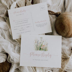 Greenery Boho Wildflower Menu Choice RSVP Postcard