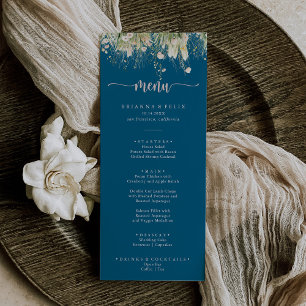 Greenery Boho Wildflower Navy Dinner Menu
