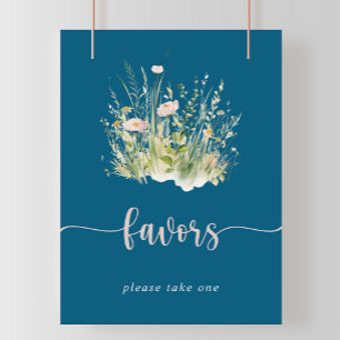 Greenery Boho Wildflower Navy Favours Sign
