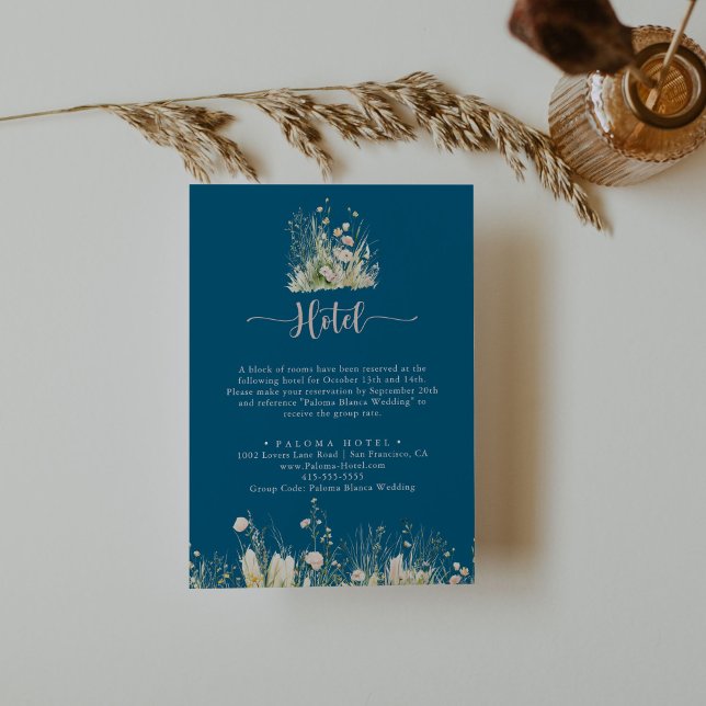 Greenery Boho Wildflower Navy Hotel Enclosure Card (Creator Uploaded)