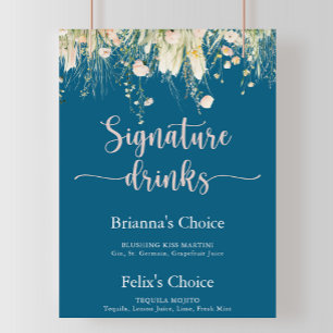 Greenery Boho Wildflower Navy Signature Drinks  Poster