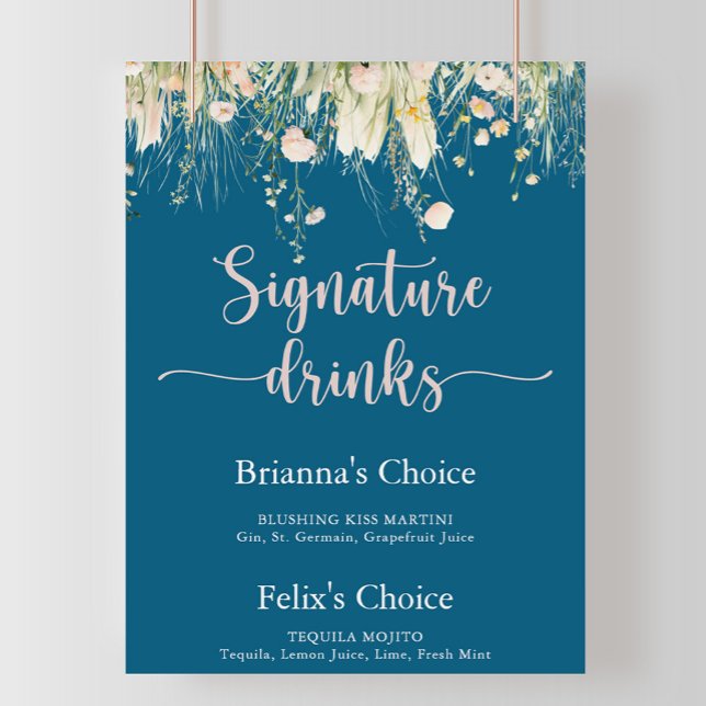 Greenery Boho Wildflower Navy Signature Drinks  Poster (Creator Uploaded)