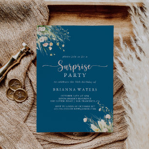 Greenery Boho Wildflower Navy Surprise Party  Invitation