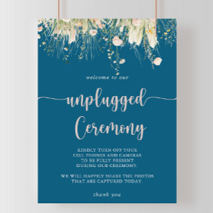 Greenery Boho Wildflower Navy Unplugged Ceremony  Poster