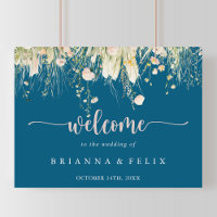 Greenery Boho Wildflower Navy Wedding Welcome Sign