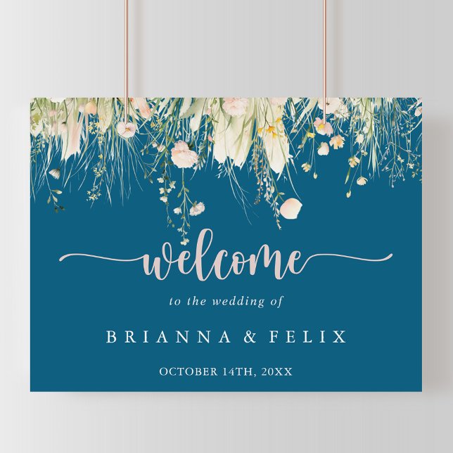 Greenery Boho Wildflower Navy Wedding Welcome Sign (Creator Uploaded)