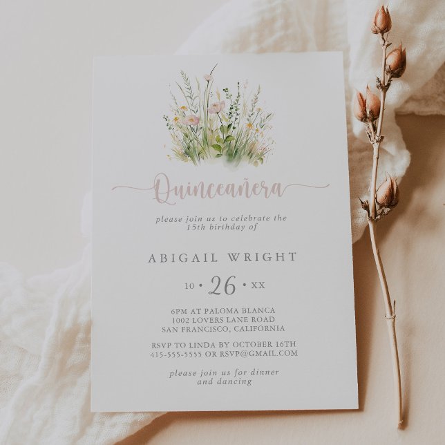 Greenery Boho Wildflower Quinceañera Invitation (Creator Uploaded)