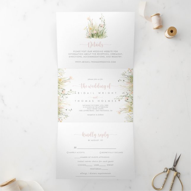 Greenery Boho Wildflower The Wedding of Tri-Fold Invitation (Inside)