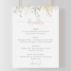 Greenery Boho Wildflower Wedding Drinks Menu Sign