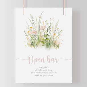 Greenery Boho Wildflower Wedding Open Bar Sign