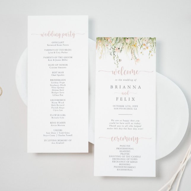 Greenery Boho Wildflower Wedding Program Programme (Creator Uploaded)
