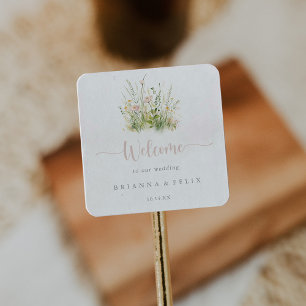 Greenery Boho Wildflower Wedding Welcome  Square Sticker
