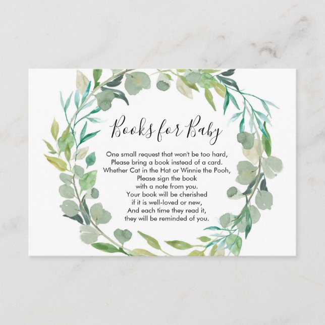 Greenery book request books for baby enclosure card (Front)