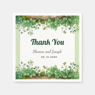 Greenery borders rustic spring Thank You wedding Napkin