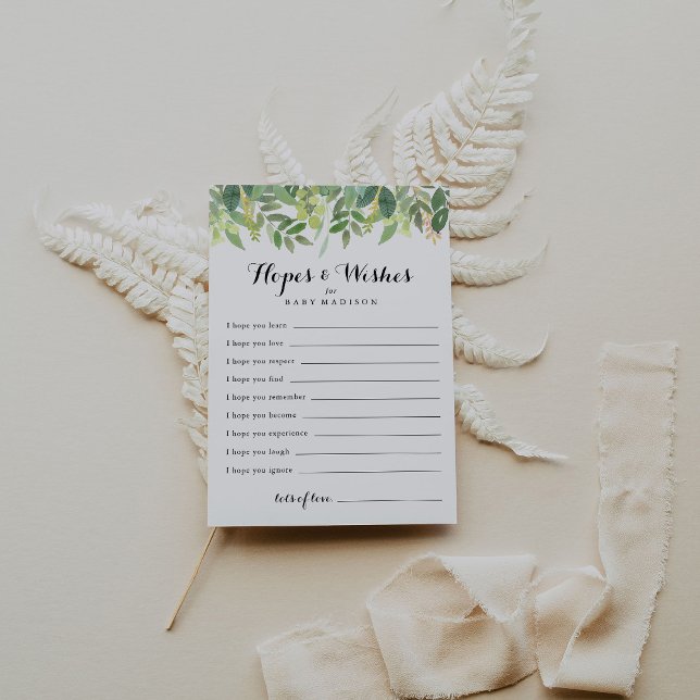 Greenery Botanical Baby Shower Hopes & Wishes Card (Creator Uploaded)
