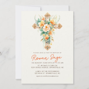 Greenery Botanical Cross Baptism Invitation