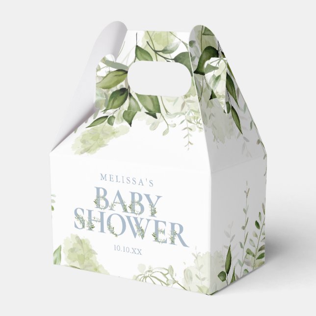 Greenery Botanical Dusty Blue Baby Shower Favour Box (Front Side)