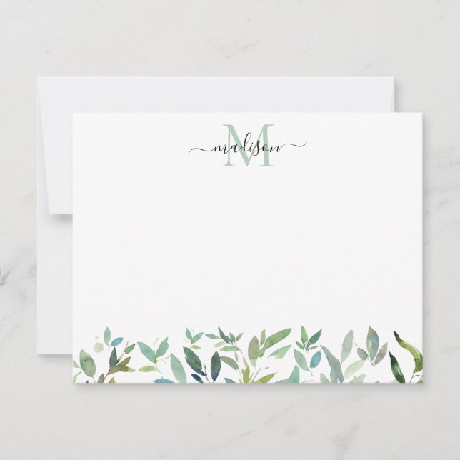 Greenery Botanical Eucalyptus Foliage Monogram Card (Front)