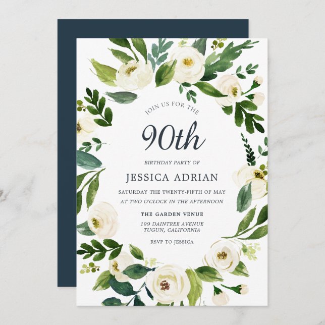 Greenery Botanical Floral 90th Birthday Invite (Front/Back)