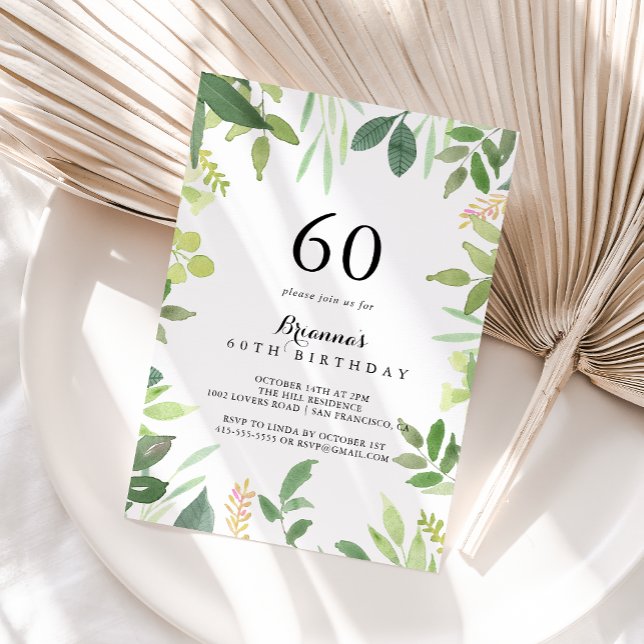 Greenery Botanical Foliage 60th Birthday Party Invitation (Creator Uploaded)