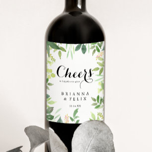 Greenery Botanical Foliage Cheers Wedding Wine Label