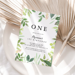 Greenery Botanical Foliage First Birthday Party Invitation