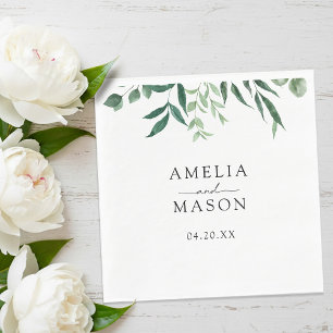 Greenery Botanical Foliage Watercolor Wedding Napkin