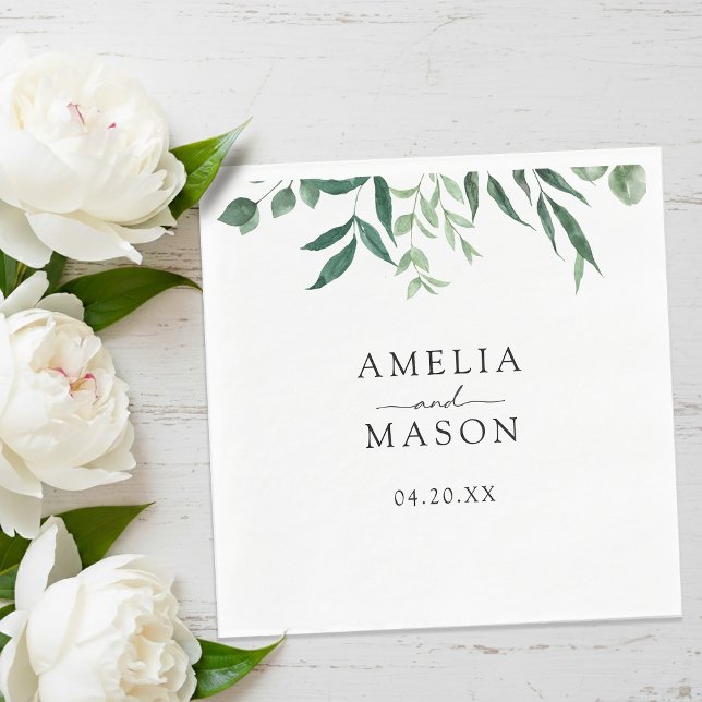 Greenery Botanical Foliage Watercolor Wedding Napkin (Greenery Botanical Foliage Watercolor Wedding Napkins)
