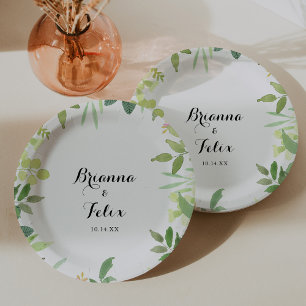 Greenery Botanical Foliage Wedding Cake Paper Plate