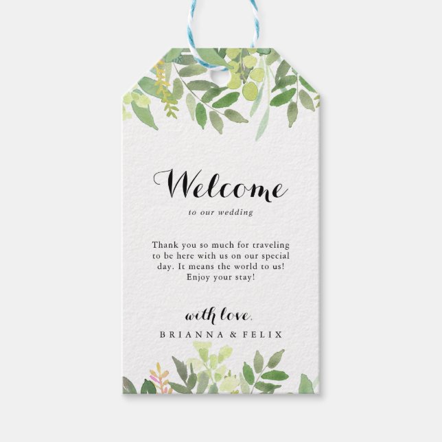 Greenery Botanical Foliage Wedding Welcome Gift Tags (Front)