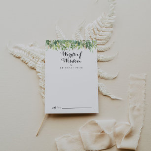 Greenery Botanical Foliage Wedding Words of Wisdom Advice Card