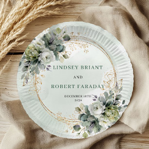 Greenery Botanical Gold Foliage Wedding Paper Plat Plate