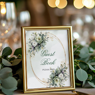 Greenery Botanical Gold Guest Book Tabletop Sign