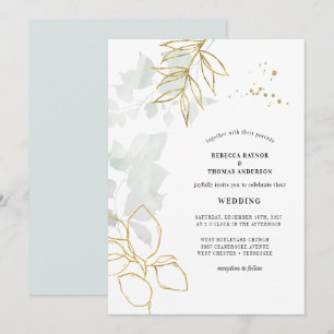 Greenery Botanical Gold Leaf Wedding Invitation