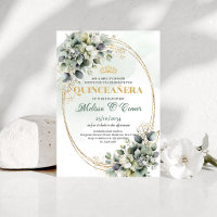 Greenery Botanical Gold Quinceanera Invite