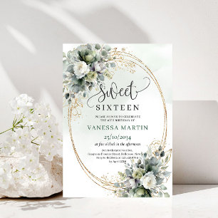 Greenery Botanical Gold Sweet 16 Birthday Invitati Invitation