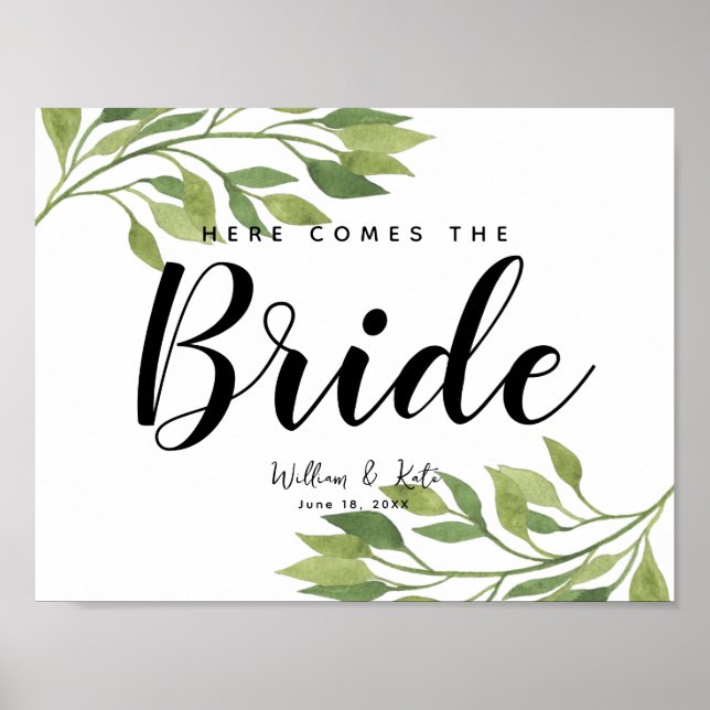 greenery botanical here comes the bride poster (Front)