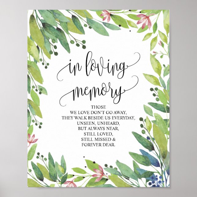 Greenery Botanical In Loving Memory Memorial Sign (Front)