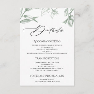 Greenery Botanical Leaves Accommodations Enclosure Card