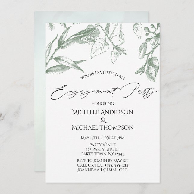 Greenery Botanical Leaves Engagement Party Invitation (Front/Back)