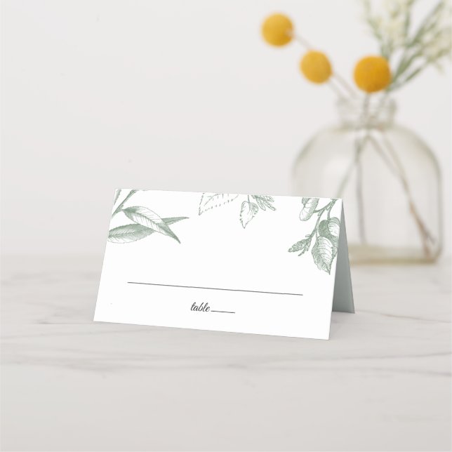 Greenery Botanical Leaves Place Card (Front)