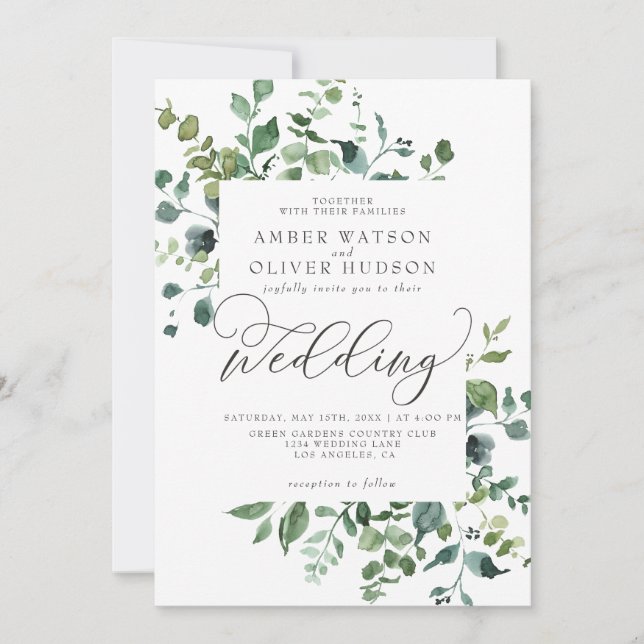 Greenery Botanical Leaves Rustic Woodland Wedding Invitation (Front)